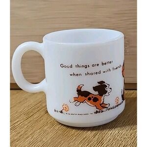 Vintage Daisy Milk Glass Mug Kirby Martin Associates Girl with Dog